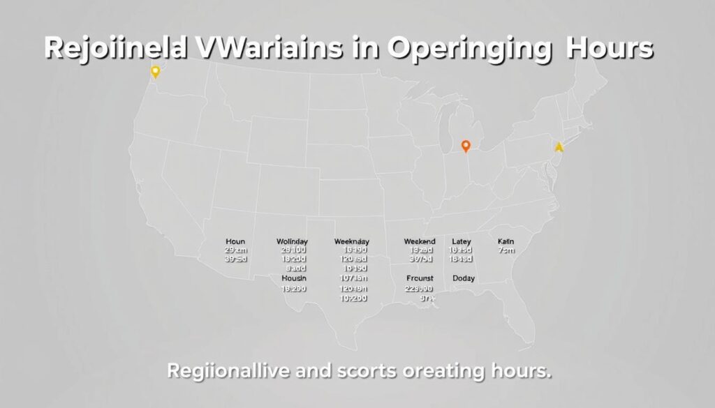 A detailed regional map of Bojangles restaurant hours, showcasing the distinct operating schedules across different areas. The map is rendered in a clean, minimalist style, with clearly delineated state or regional boundaries and icons representing Bojangles locations. The foreground features a subtle grid overlay to highlight the geographical variations, while the middle ground displays the operating hours for each region, using a color-coded system to distinguish between weekday, weekend, and late-night hours. The background is a muted, neutral tone that allows the map and hour details to take center stage, conveying a sense of informative clarity. The overall composition and lighting create a professional, data-driven aesthetic suitable for the "Regional Variations in Operating Hours" section of the article.