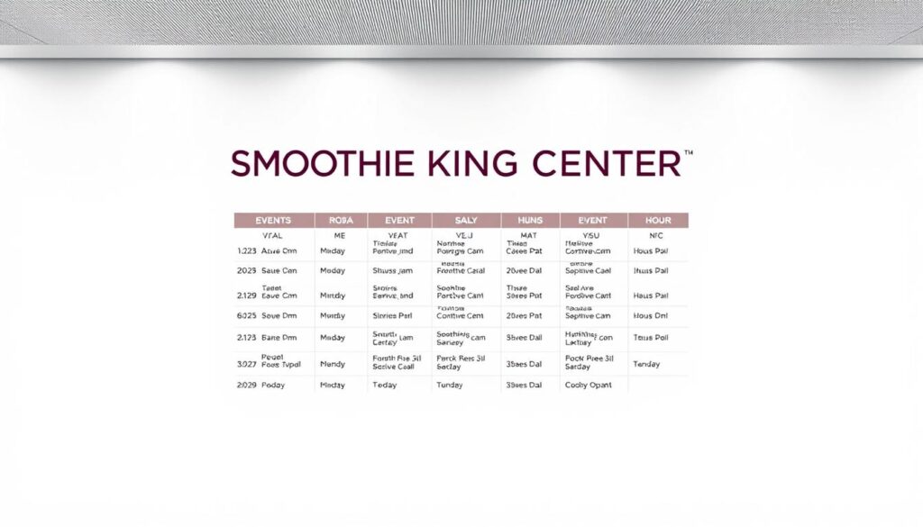 Smoothie King Center event schedule, captured in a clean, minimalist design. A sleek, modern arena backdrop showcases a bold and organized event schedule, with crisp typography and clear event listings. Soft, neutral lighting highlights the schedule details, creating a professional and visually appealing presentation. The overall composition conveys a sense of efficiency and attention to detail, perfectly suited to illustrate the Smoothie King Center's event hours.
